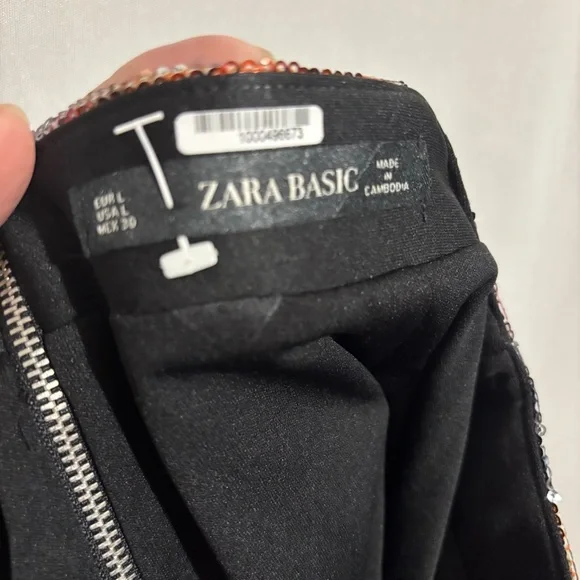 ZARA Basic size L Floral Sequin Multicolor Lined Mini Skirt - Picture 6 of 9